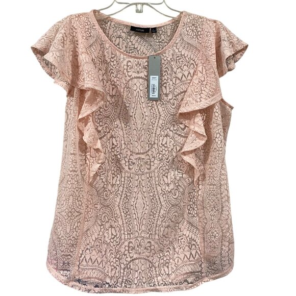 Apt. 9 Tops - Apt. 9 Pink Lace Ruffle Blouse Large Womens Short Sleeve Delicate Floral Kohls